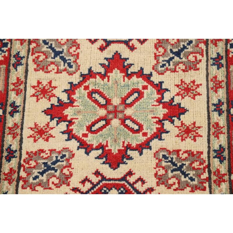 Geometric Kazak Oriental Rug Handmade Traditional Beige Wool Carpet - 2'0" x 3'0"