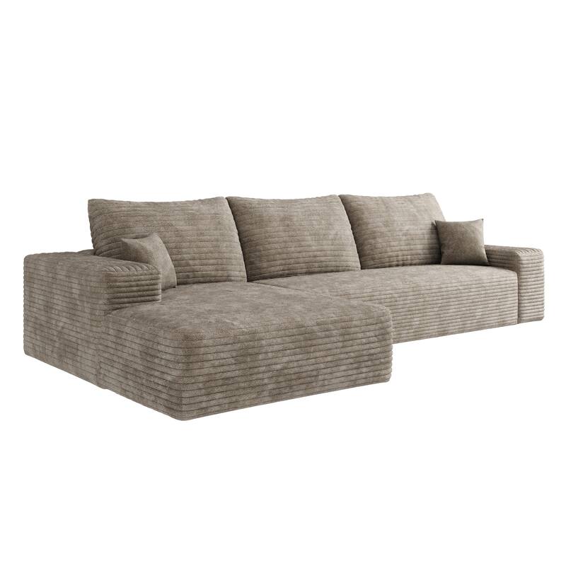 Modern Corduroy Upholstered L-shaped Deep Seat Sectional Sofa with Chaise Lounge, Floor Standing Modular Compression Couch