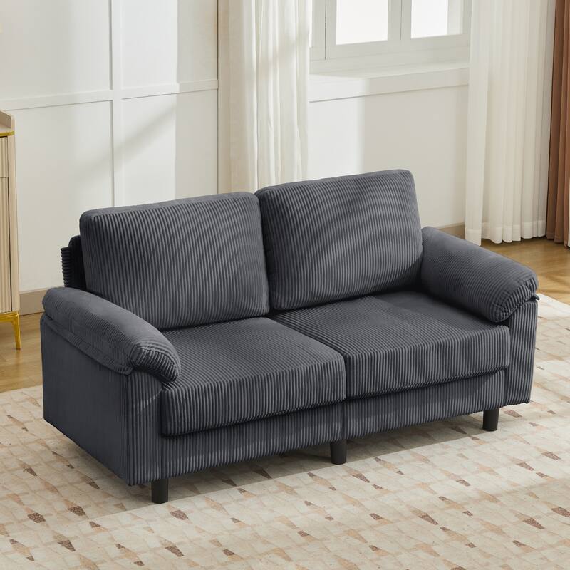Modern 63.5" Corduroy Upholstered Sofa Couch Loveseat Sofa with Pillow Top Arms