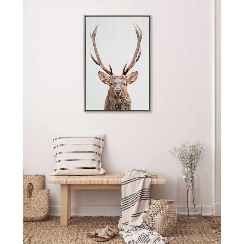 Kate and Laurel Sylvie The Red Deer Color Framed Canvas by Simon Te