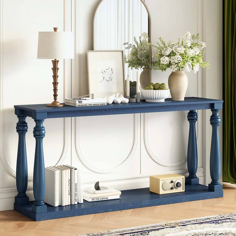 Console Table with Bottom Shelf and Four Vase Legs,for Entryway,Hallway,Living Room,Bedroom - Navy Blue