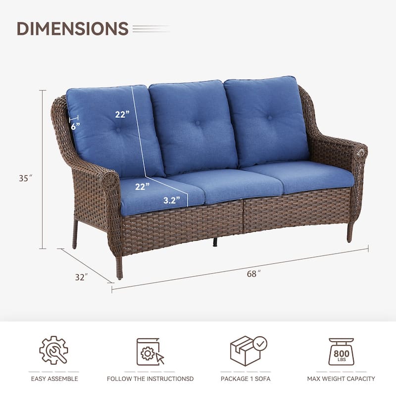 Gymojoy Premium Outdoor 3-Seat Wicker Sofa with Comfortable Cushions
