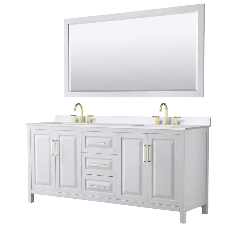 Wyndham Collection WCV252580D-QTZ-US3M70 Daria 80" Free Standing - White / White Quartz Top / Brushed Gold Hardware