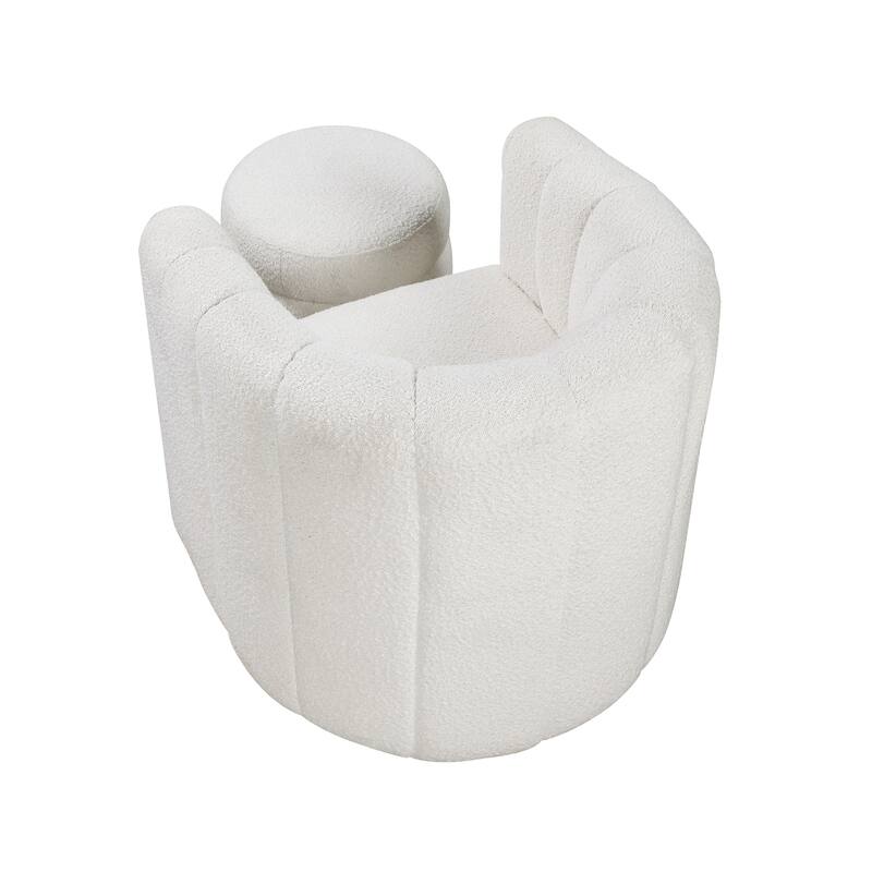 Arden 31" Boucle Swivel Chair with Ottoman - Solid Wood Legs