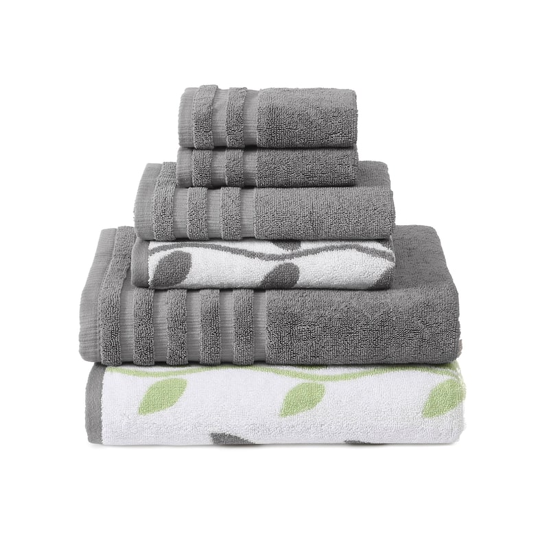 Modern Threads 6-Piece Yarn Dyed Organic Vines Towel Set - Grey
