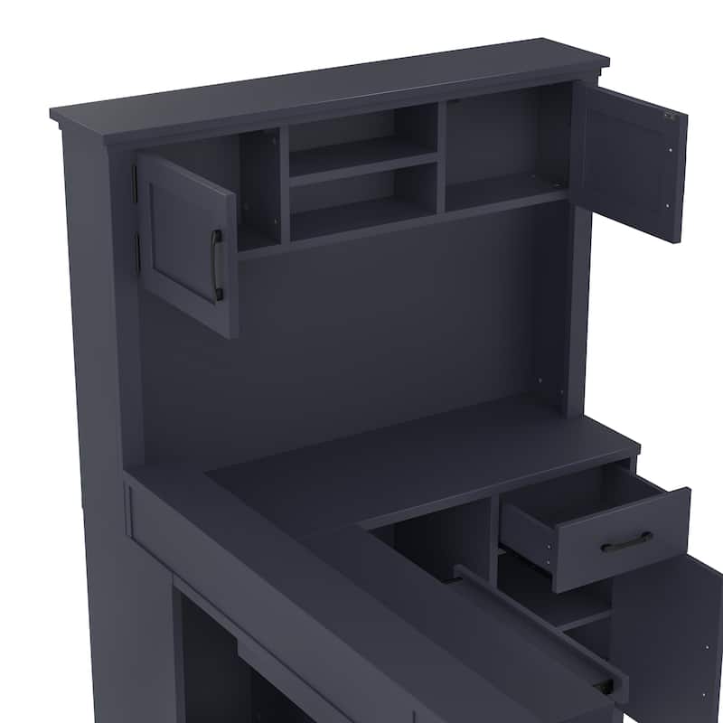 L-Shaped Corner Desk with Outlet, Drawers & Bookshelf, Study Table, Writing Desk Gaming Computer Desk with Storage
