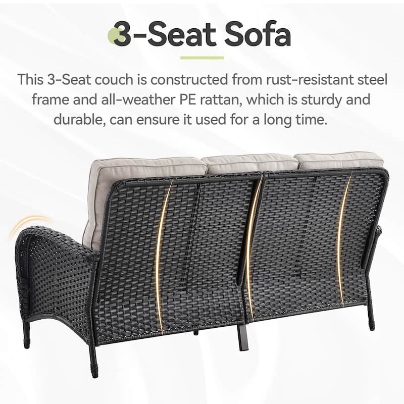 Outdoor Wicker Patio Sofa with Deep Seating