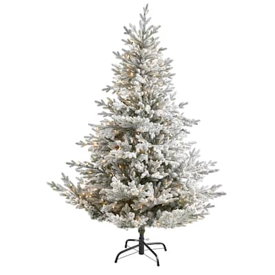 6' Flocked Fraser Fir Christmas Tree with 500 Lights and 236 Branches - Green