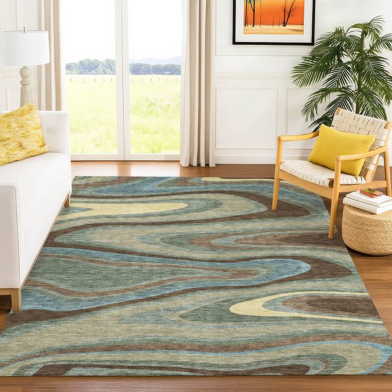 Machine Washable Indoor/ Outdoor Abstract Busey Chantille Rug