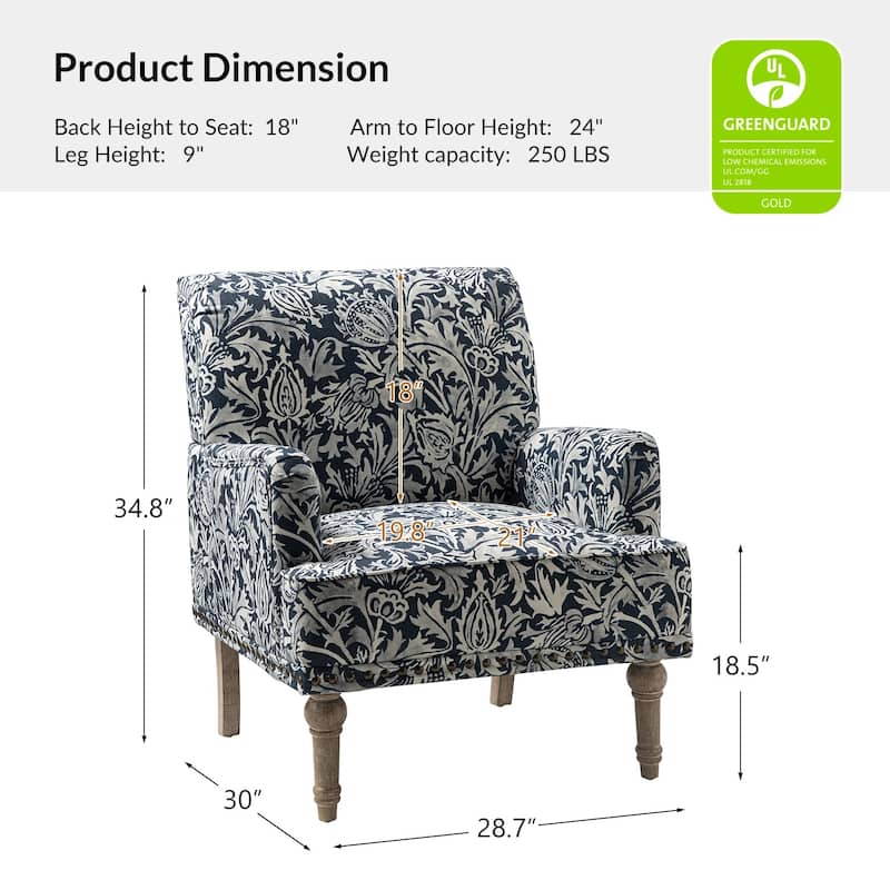 Pavia Traditional Floral Fabric Design Upholstered Accent Armchair with Nailhead Trim Set of 2 by HULALA HOME