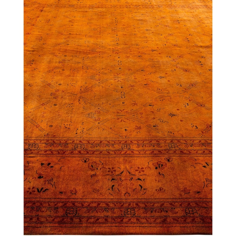 Overton Hand Knotted Wool Vintage Inspired Modern Contemporary Overdyed Orange Square Area Rug - 9' 11" x 10' 10"