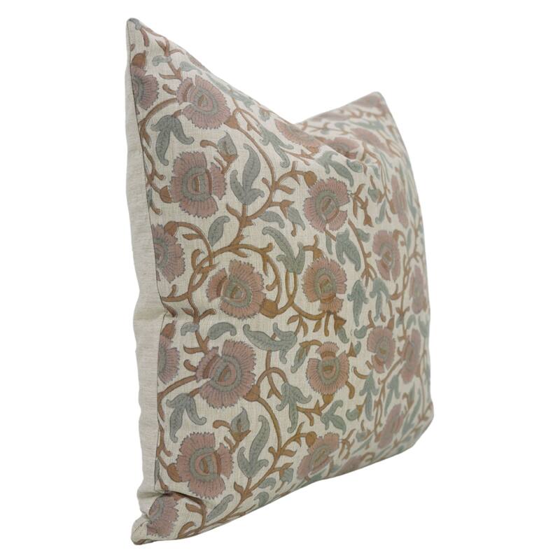 Fabdivine Hand Block Print Floral Pillow Cover Linen Cushion Case for Sofa Guest Room Fall Home Accent Gift, Shehjan