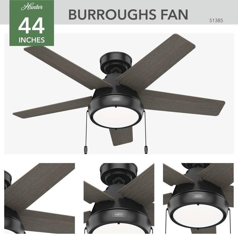 Hunter 44" Burroughs Ceiling Fan with LED Light, Pull Chain