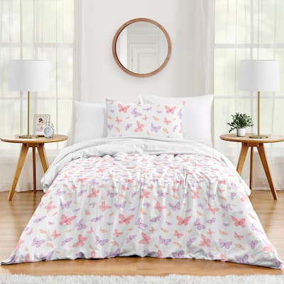 Sweet Jojo Designs Pink/Purple Shabby Chic Butterfly Girl 4pc Twin-size Comforter Set - Colorful Butterflies Pastel Watercolor