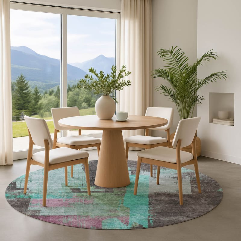 Premium Washable Super Soft Abstract Contemporary Mayfield Rug - Teal - 8' x 8'