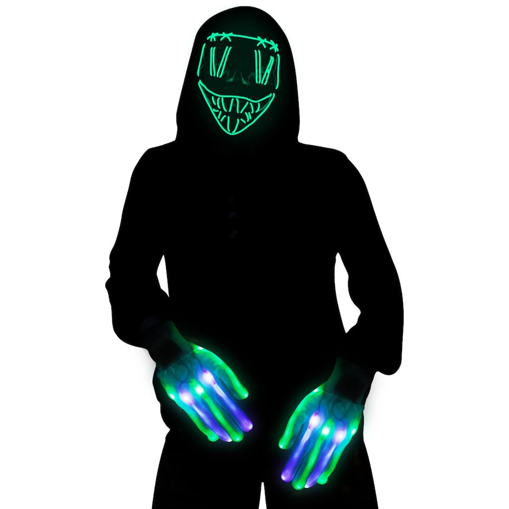 LED Light Up Scary Mask with Skeleton Gloves - Halloween Cosplay Costume