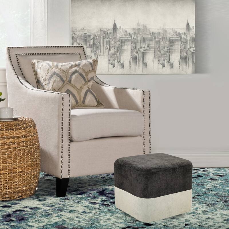 Adeco Square Fabric Ottoman Two-Color Stitching Footrest Stool