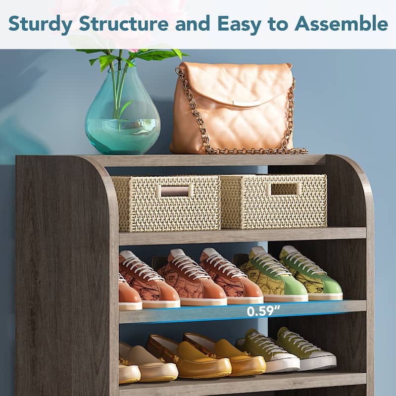 8-Tier Shoe Cabinet for Entryway, Modern White Shoe Shelf Shoes Rack Organizer, Wooden Shoe Storage Cabinet for Hallway Closet