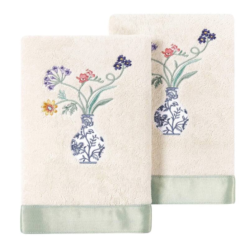 Authentic Hotel and Spa 100% Turkish Cotton Stella 2PC Embellished Hand Towel Set - Beige