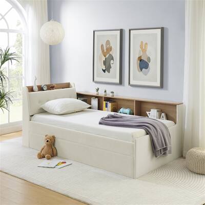 Queen Size Hydraulic Storage Bed with Integrated Headboard, Chenille Fabric