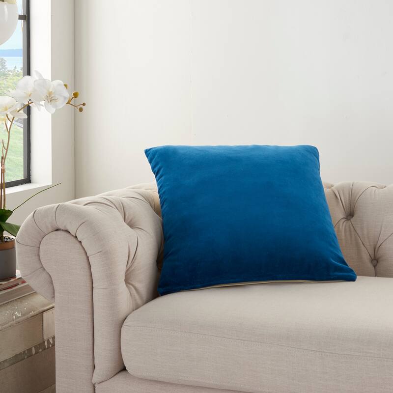 Mina Victory Life Styles Glam Solid Velvet Throw Pillow - 20"X20" - Navy