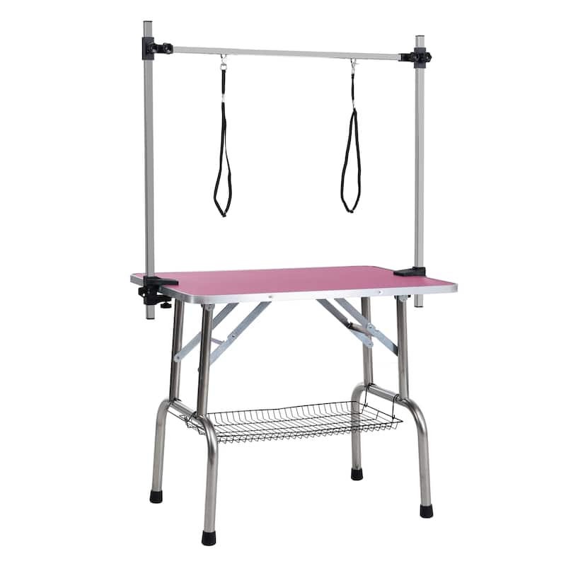 36-inch Foldable Pet Grooming Table with Adjustable Arm and Clamp