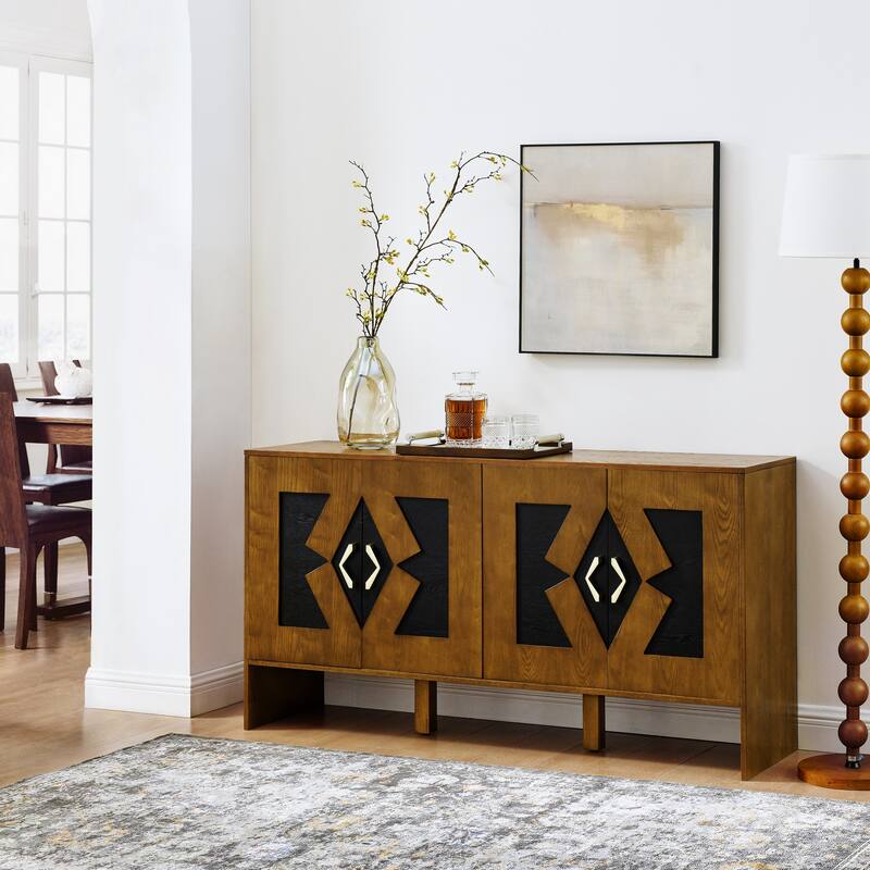60" Mid Century Modern Sideboard Buffet Cabinet with Storage, TV Media Console, Storage Cabinet with Geometric Pattern