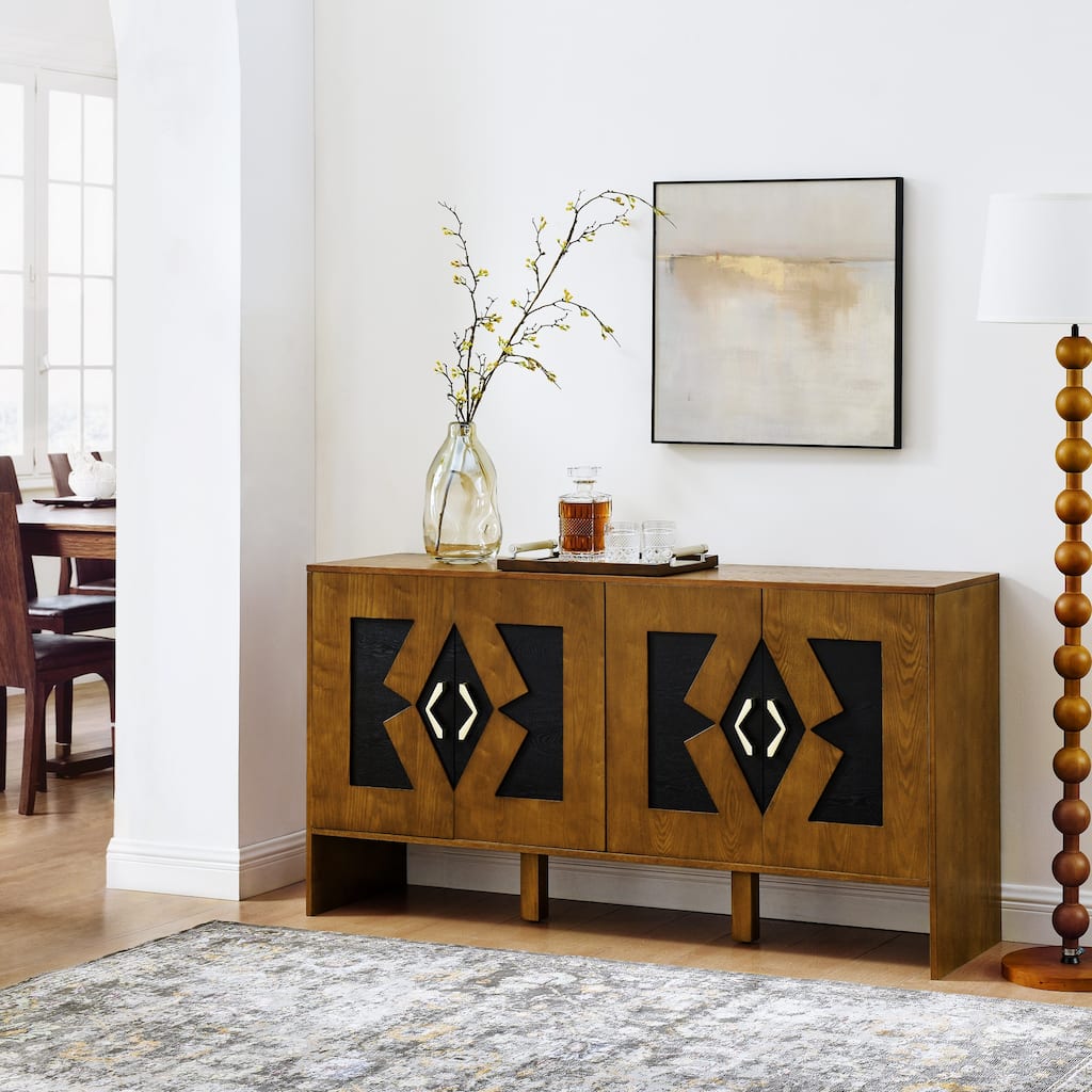GDFStudio - Ashley 60" Mid-Century Modern Solid Wood Sideboard Buffet Cabinet with Adjustable Shelves