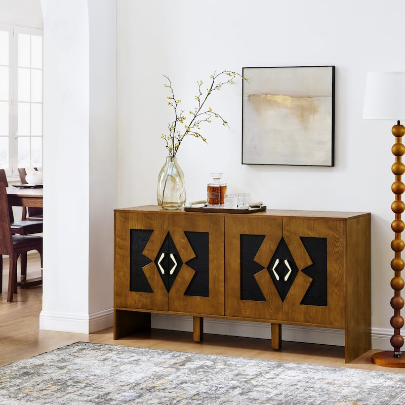 Sideboard Buffet Cabinet with Storage, TV Media Console with Adjustable Shelves, Storage Cabinet with Solid Wood Legs