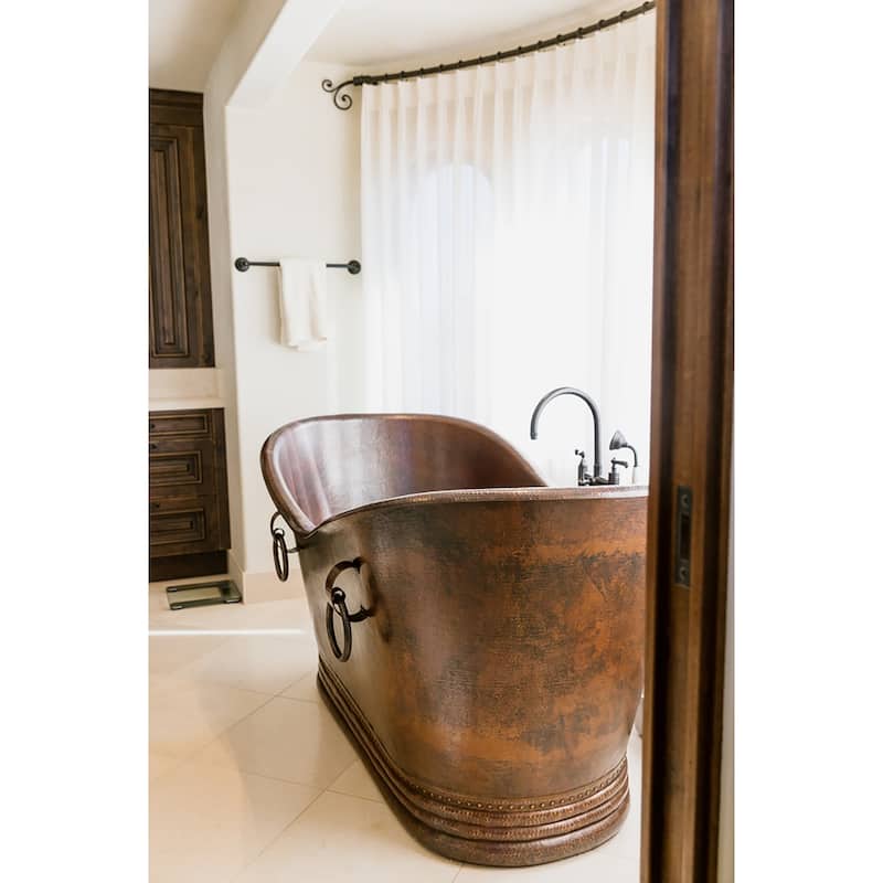 67-in Hammered Copper Double Slipper Bathtub With Rings in Oil Rubbed Bronze (BTDR67DB)