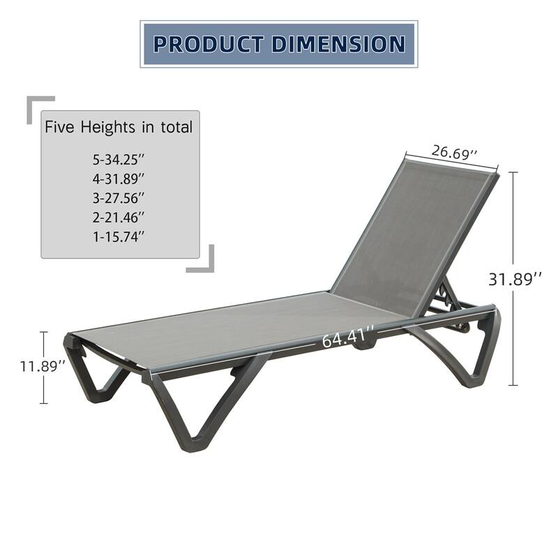 Outdoor Chaise Lounge Chair Set Adjustable Aluminum Frame with Side Table