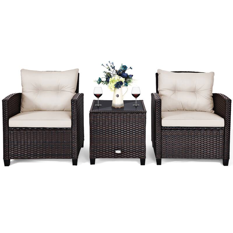 Costway 3PCS Patio Rattan Furniture Set Cushioned Conversation Set - See Details