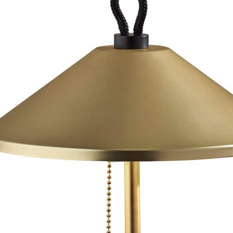Gold Metal Candlestick LED Table Lamp with Brass Cone Shade Pull Chain - 8.62” x 8.62” x 19.75” (D x W x H)