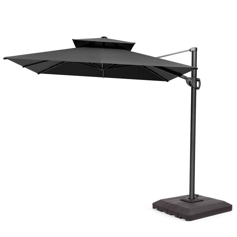 Pellebant 9 FT x 12 FT Outdoor Patio Cantilever Umbrella with Base Double Top - Black