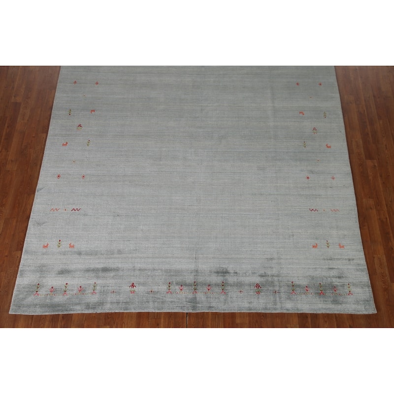 Grey Gabbeh Oriental Area Rug Hand-Knotted Wool Carpet - 8'0"x 9'10"