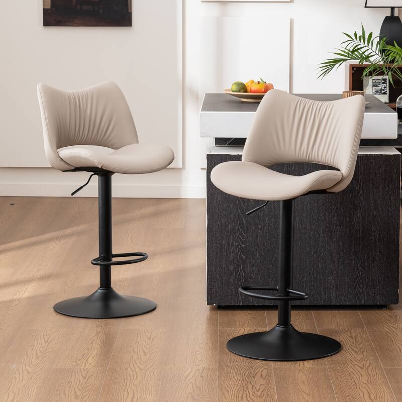 Faux Leather Upholstered Bar stools Set of 2 with Metal Footrest