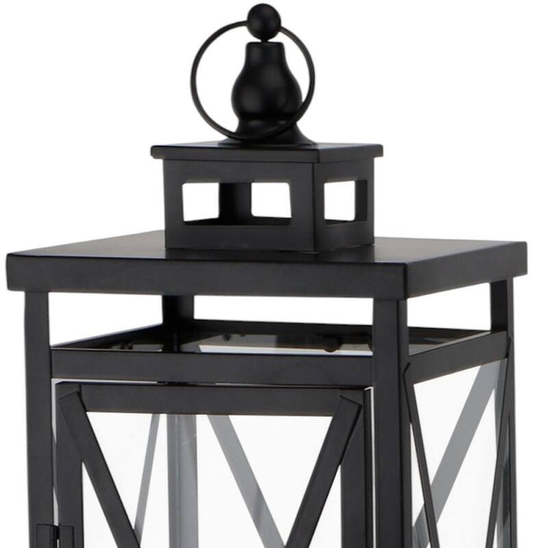 Set of Two Clear And Black Glass And Metal Tabletop Lantern Candle Holders