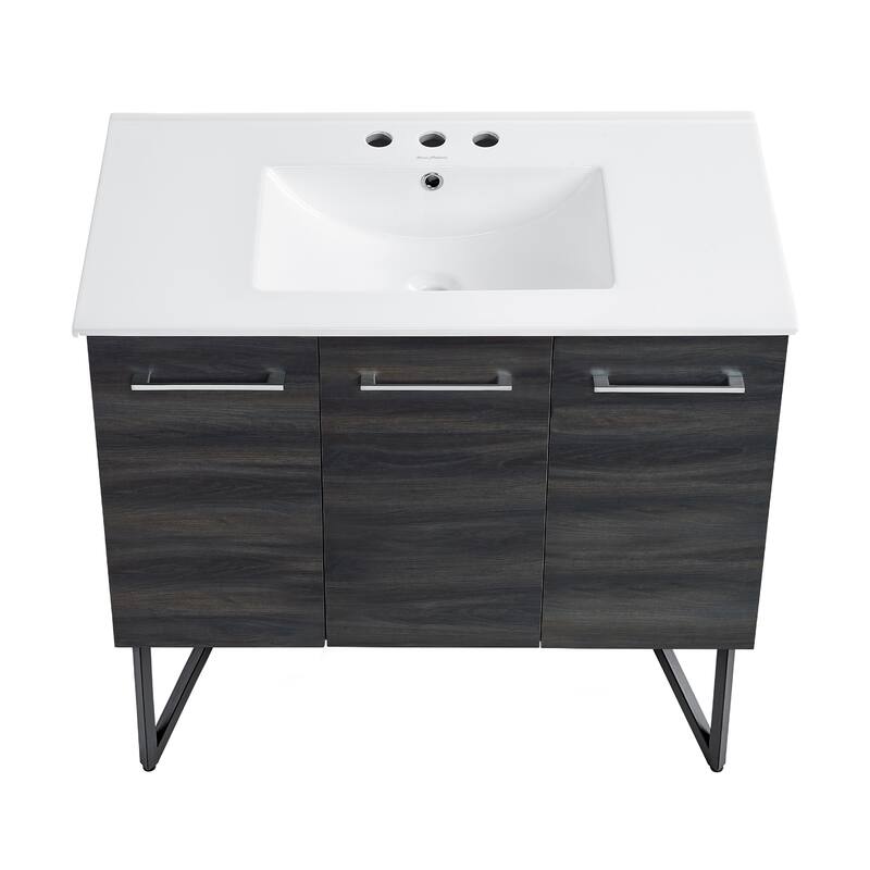 Annecy 36 In. Black Walnut Bathroom Vanity With White, 3-Hole Ceramic Sink Top