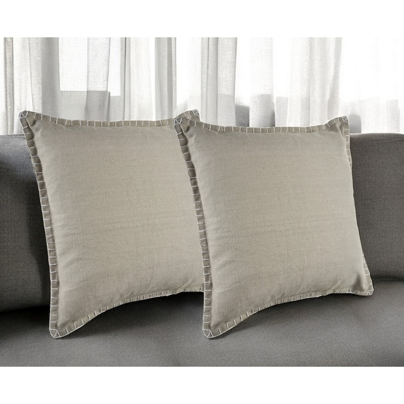 Set of Two Light Gray Cotton Throw Pillow - Light Gray