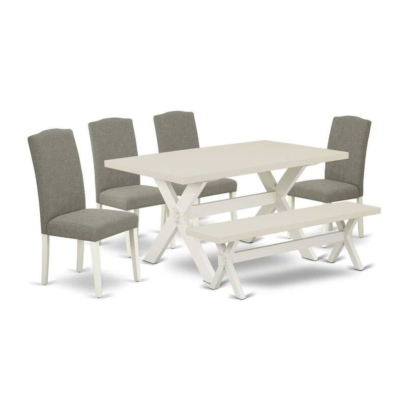 HomeStock 6-Pc Rectangle Natural Oak Finish Solid Wood Top Dining Table with 1-Bench, 4-Chairs