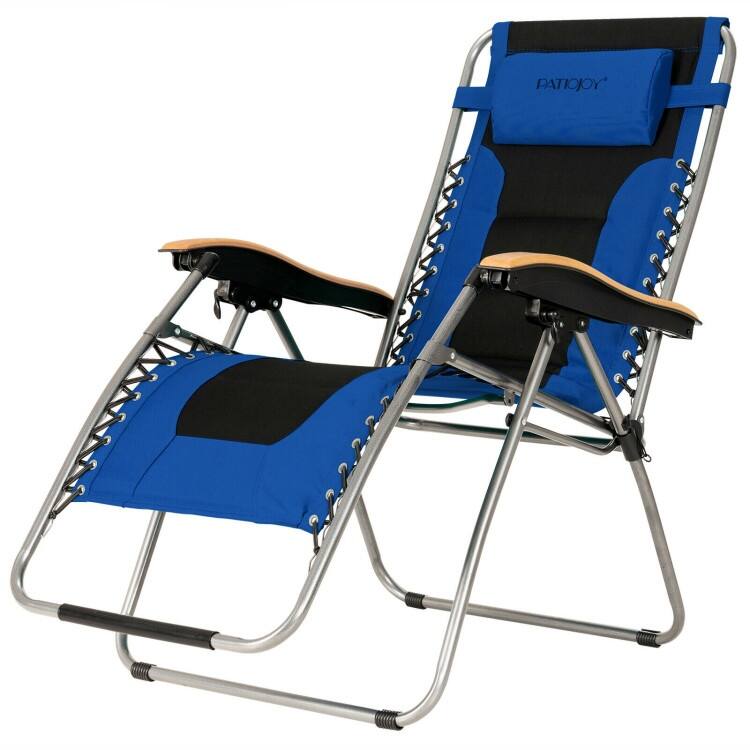 Oversize Folding Adjustable Padded Zero Gravity Lounge Chair - 29.5" x 29" - 63" x 33" - 44.5" (L x W x H)