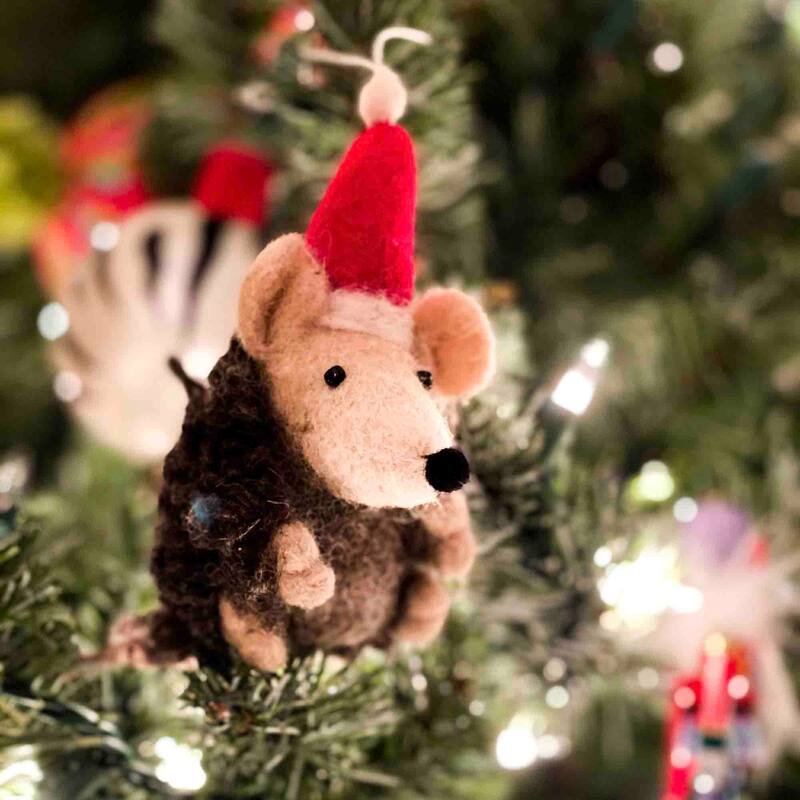 Hedgehog Felt Christmas Ornaments Set of 2