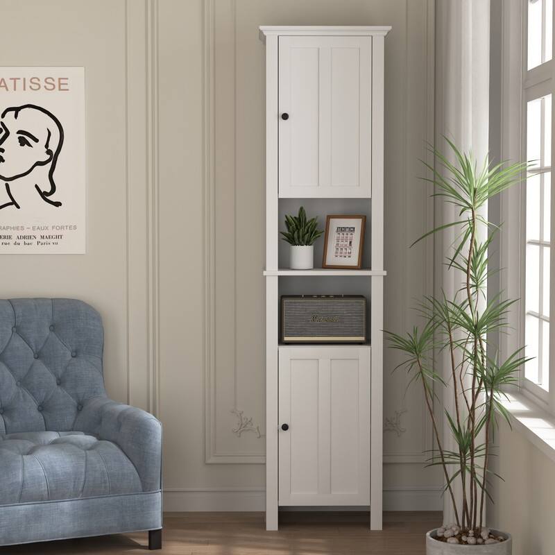 Bathroom Floor Storage Cabinet with 2 Doors and 6 Shelves