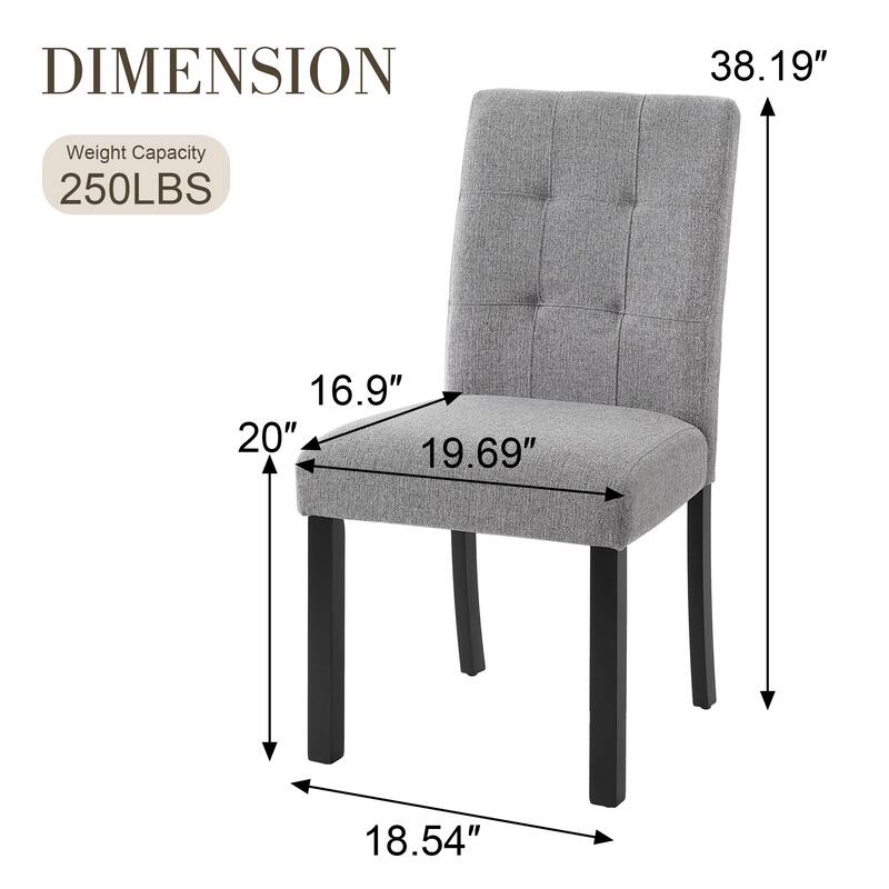 4 Piece Modern Tufted Dining Chair, Rustic Linen Upholstered with Black Rubber Wood Legs, Upholstered Accent Chair