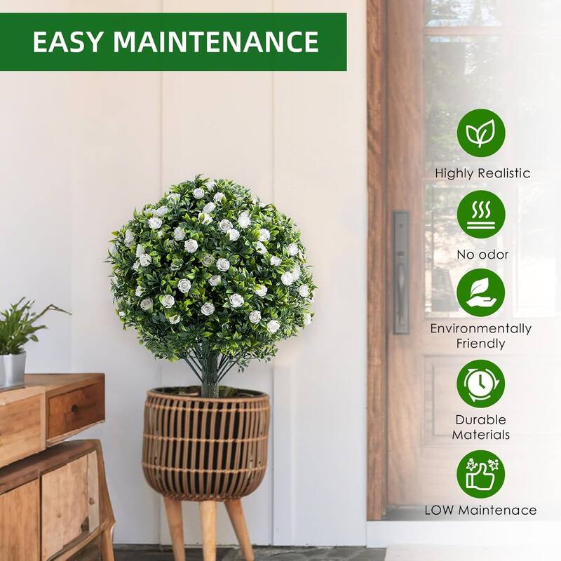 23.6" Artificial Topiary Ball Trees with Rose Flowers Set of 2