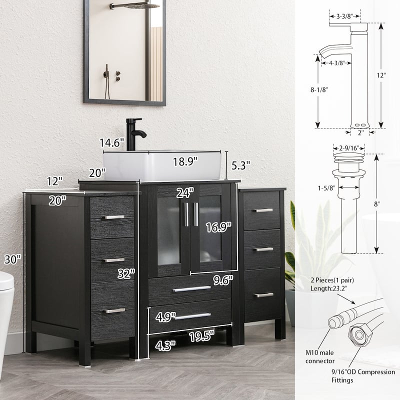 48" Bathroom Vanity Set Vessel Sink Faucet W/ Small Cabinet Combo
