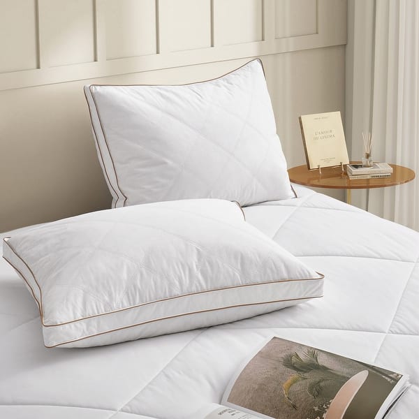 The Beyond Bed™ Set of 2 Goose Feather Down Gusseted Bed Pillow with Breathable Cotton Cover - White - King