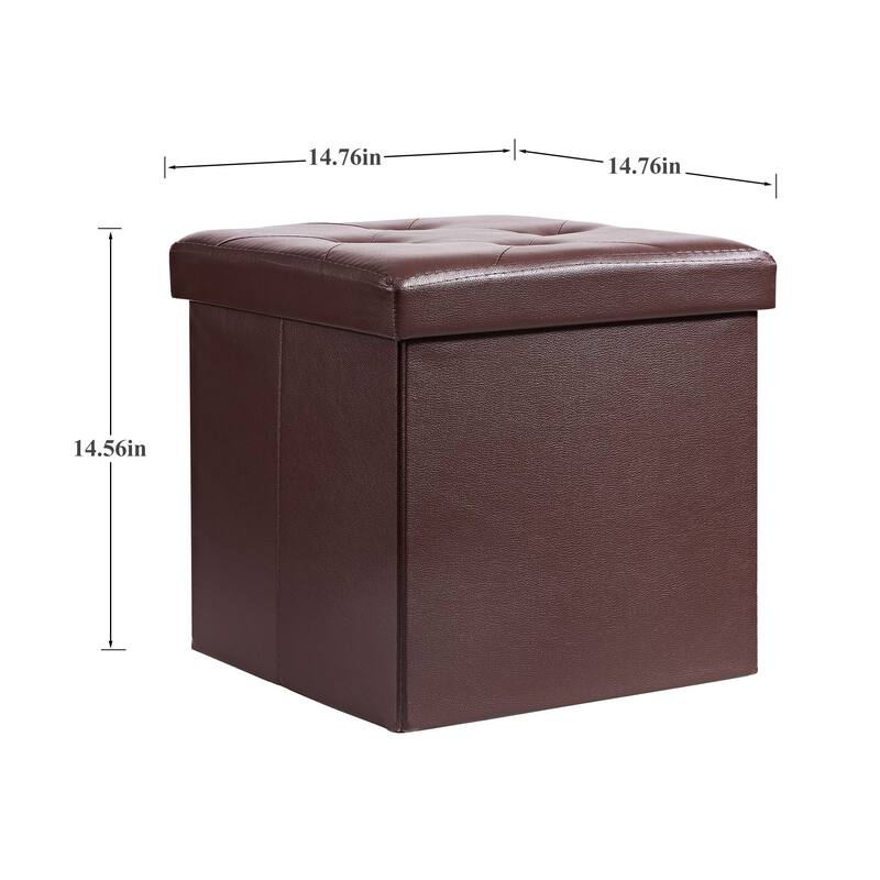 2 PC Storage Folding Ottoman, Storage Footrest Stool, Faux Leather Storage Bench Cube with Padded Seat for Small Space
