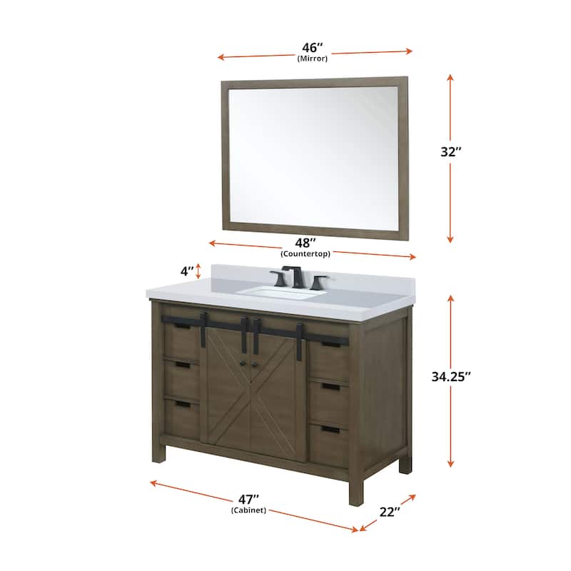 Marsyas 48 in W x 22 in D Brown Bath Vanity, Cultured Marble Countertop, Faucet Set and 44 in Mirror