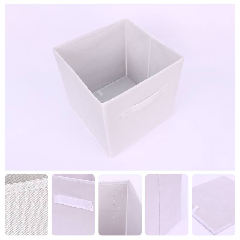 Fabric Storage Cube with Handle, Storage Bin for Shelves Closet, Collapsible Storage Basket for Organizing Clothes Books - White - 11*10.5*10.5in